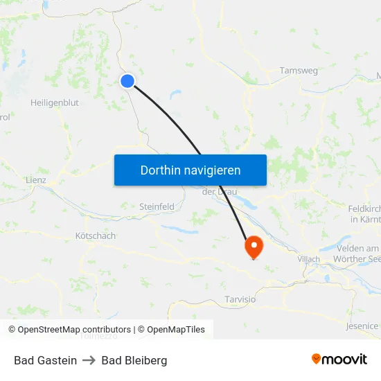 Bad Gastein to Bad Bleiberg map