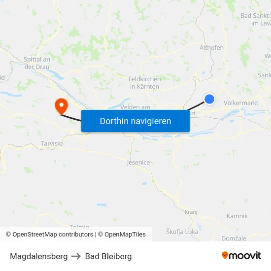 Magdalensberg to Bad Bleiberg map