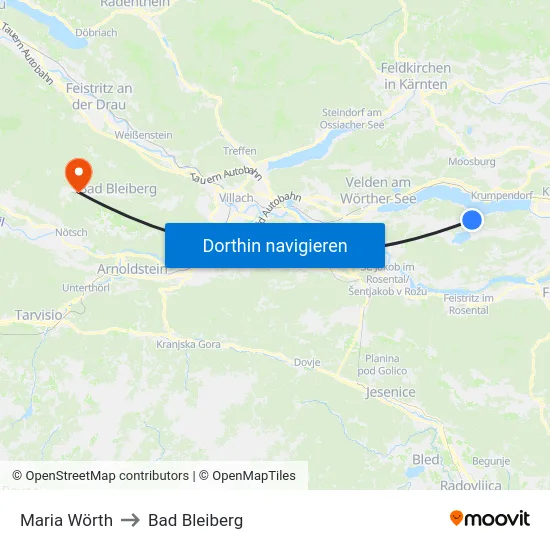 Maria Wörth to Bad Bleiberg map