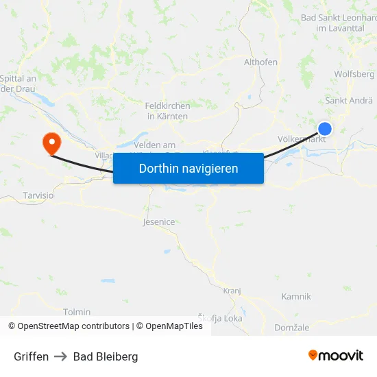 Griffen to Bad Bleiberg map