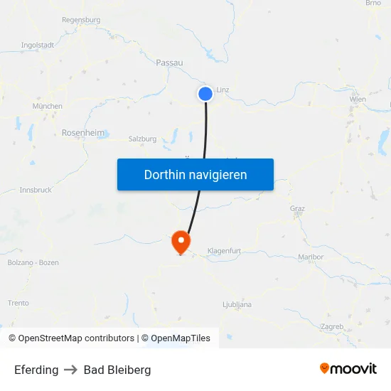 Eferding to Bad Bleiberg map