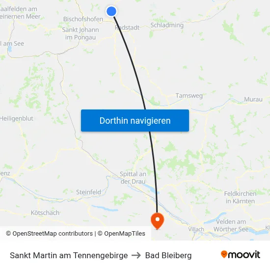 Sankt Martin am Tennengebirge to Bad Bleiberg map