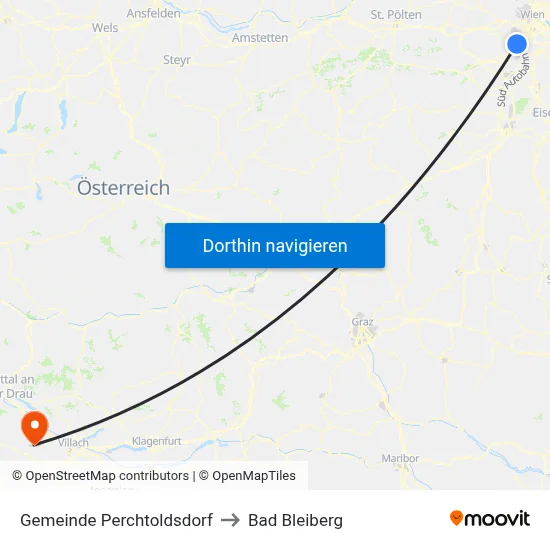 Gemeinde Perchtoldsdorf to Bad Bleiberg map