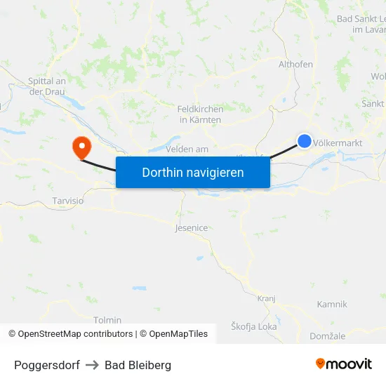 Poggersdorf to Bad Bleiberg map
