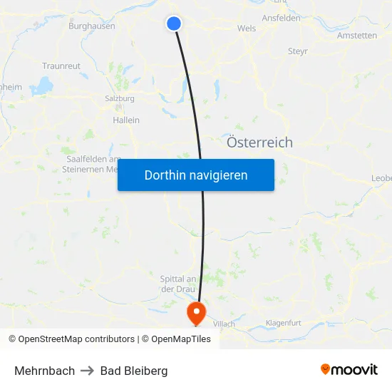 Mehrnbach to Bad Bleiberg map