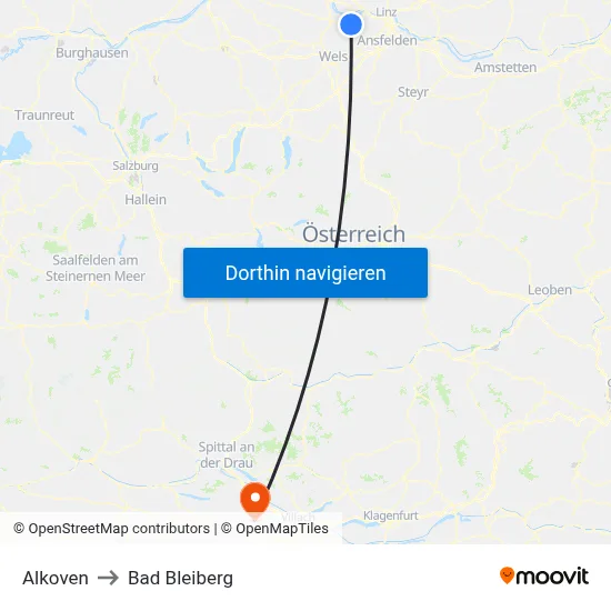 Alkoven to Bad Bleiberg map