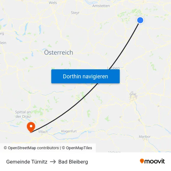 Gemeinde Türnitz to Bad Bleiberg map