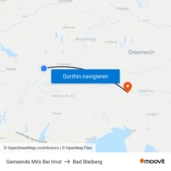 Gemeinde Mils Bei Imst to Bad Bleiberg map