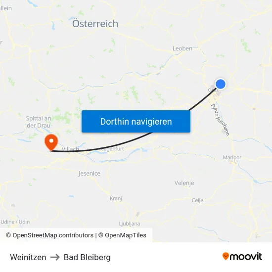 Weinitzen to Bad Bleiberg map