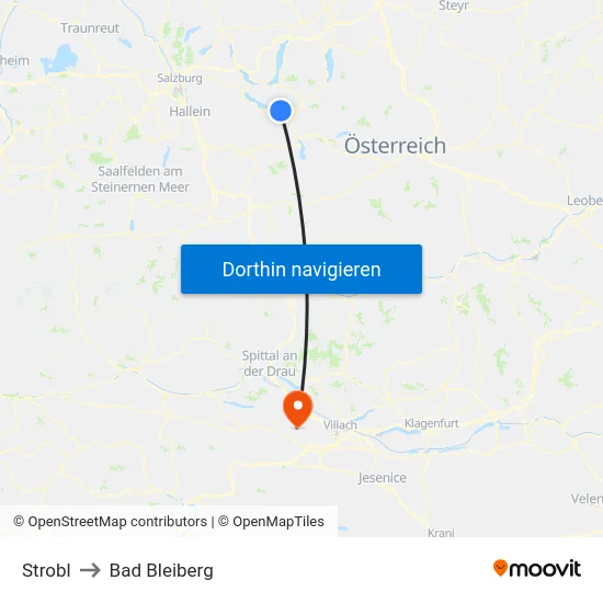 Strobl to Bad Bleiberg map