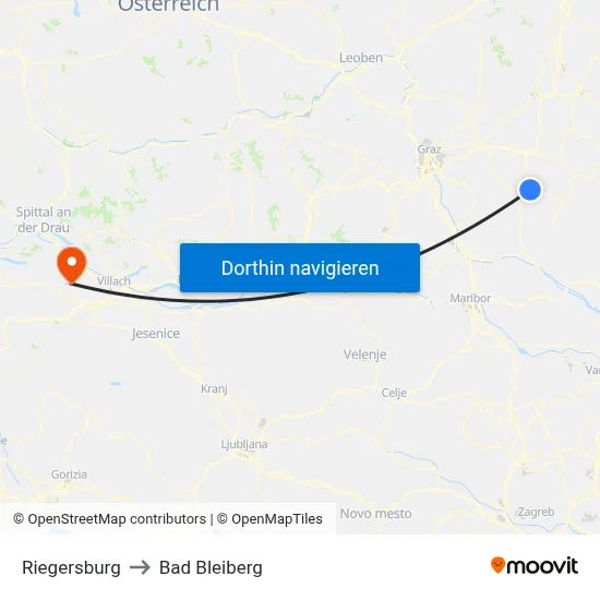 Riegersburg to Bad Bleiberg map