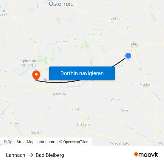 Lannach to Bad Bleiberg map