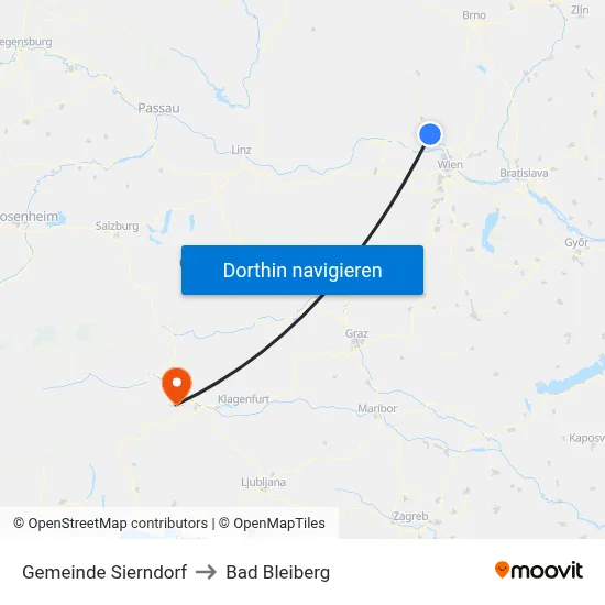 Gemeinde Sierndorf to Bad Bleiberg map