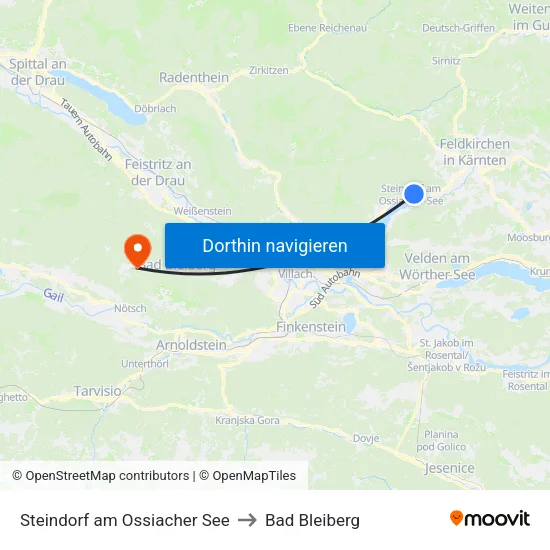 Steindorf am Ossiacher See to Bad Bleiberg map