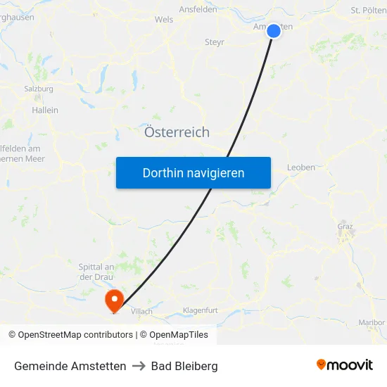Gemeinde Amstetten to Bad Bleiberg map