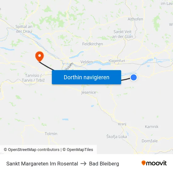 Sankt Margareten Im Rosental to Bad Bleiberg map