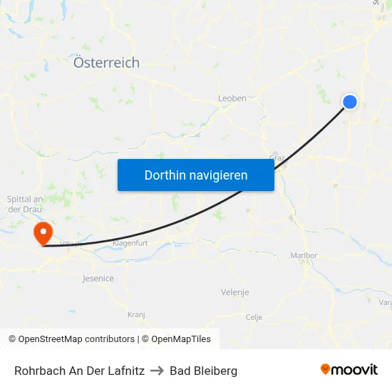 Rohrbach An Der Lafnitz to Bad Bleiberg map