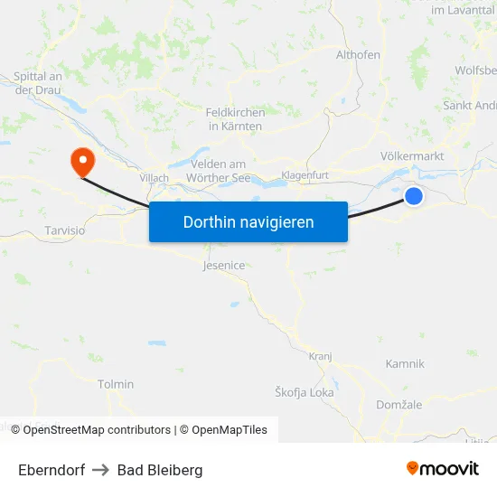 Eberndorf to Bad Bleiberg map