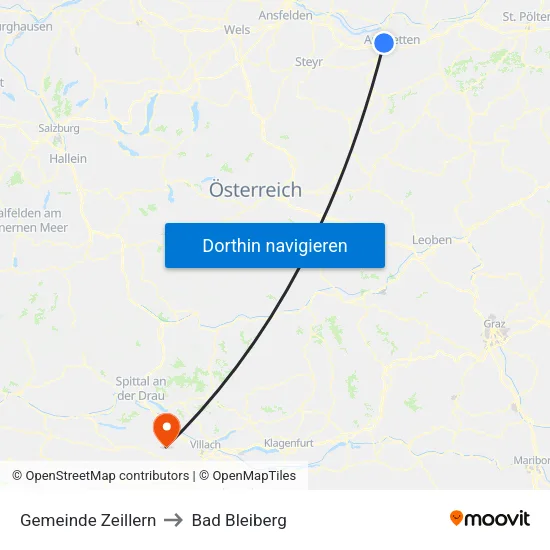 Gemeinde Zeillern to Bad Bleiberg map