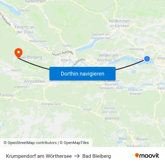 Krumpendorf am Wörthersee to Bad Bleiberg map