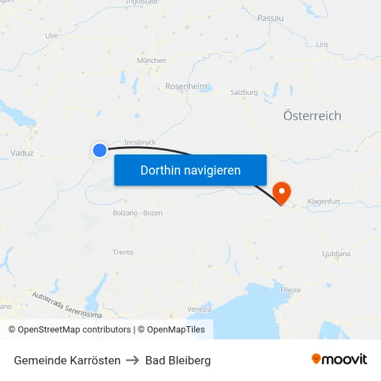 Gemeinde Karrösten to Bad Bleiberg map