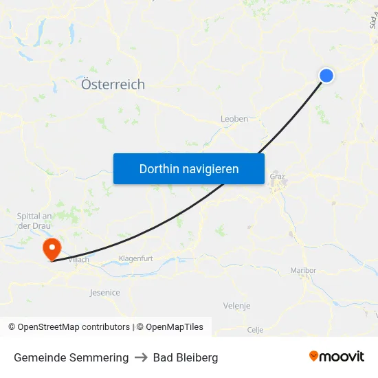Gemeinde Semmering to Bad Bleiberg map