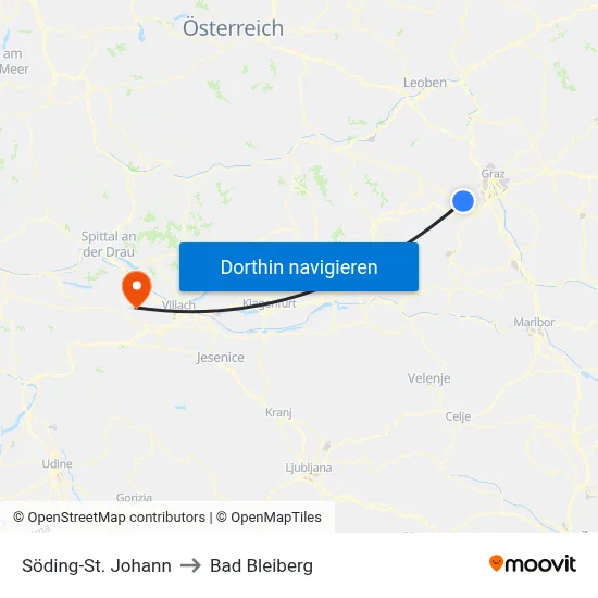 Söding-St. Johann to Bad Bleiberg map
