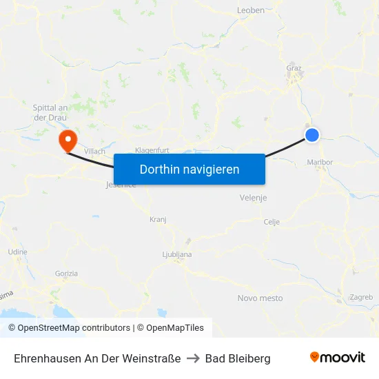 Ehrenhausen An Der Weinstraße to Bad Bleiberg map