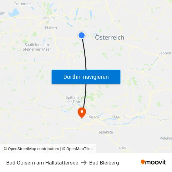 Bad Goisern am Hallstättersee to Bad Bleiberg map