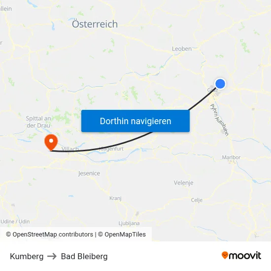 Kumberg to Bad Bleiberg map