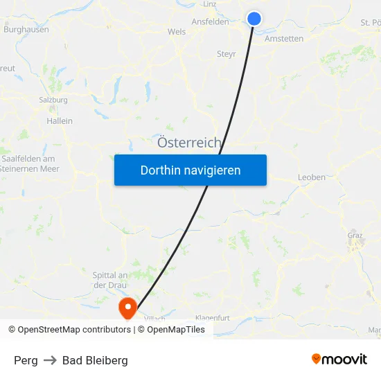 Perg to Bad Bleiberg map
