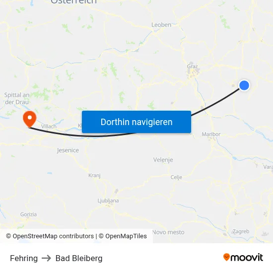 Fehring to Bad Bleiberg map