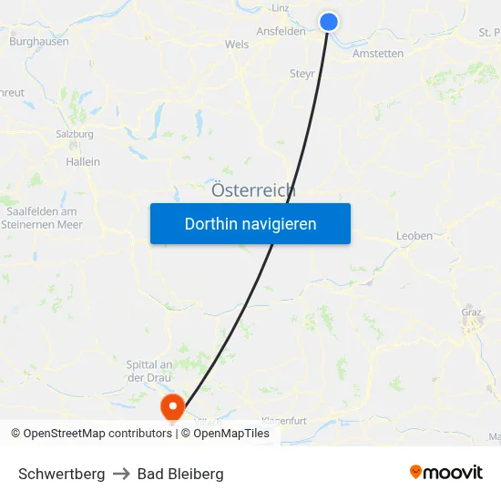 Schwertberg to Bad Bleiberg map