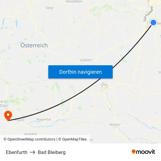 Ebenfurth to Bad Bleiberg map