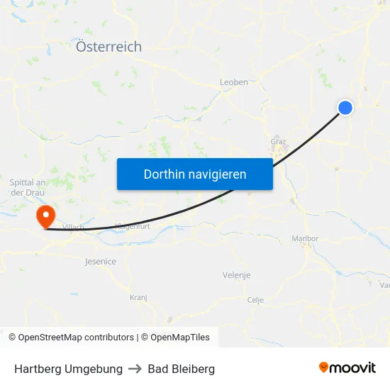 Hartberg Umgebung to Bad Bleiberg map