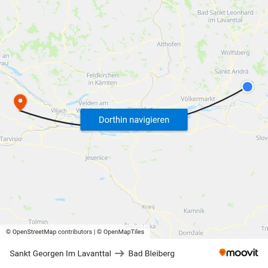 Sankt Georgen Im Lavanttal to Bad Bleiberg map