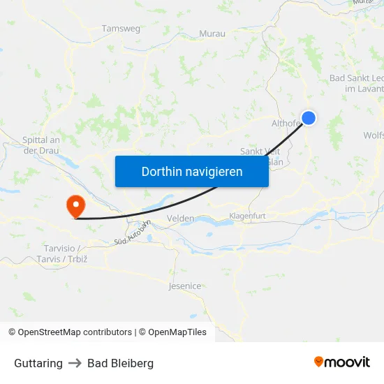 Guttaring to Bad Bleiberg map