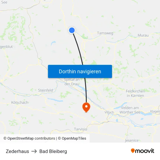 Zederhaus to Bad Bleiberg map