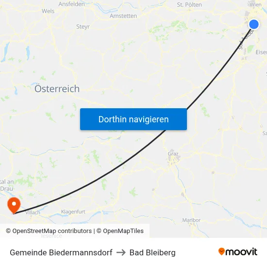 Gemeinde Biedermannsdorf to Bad Bleiberg map