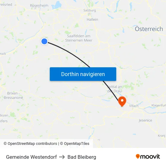 Gemeinde Westendorf to Bad Bleiberg map