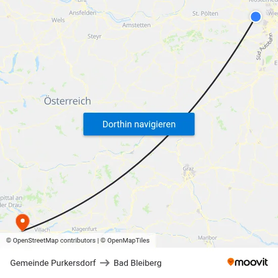 Gemeinde Purkersdorf to Bad Bleiberg map