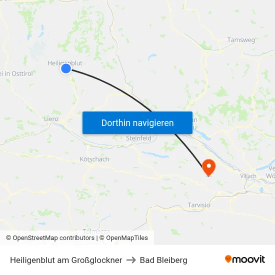 Heiligenblut am Großglockner to Bad Bleiberg map