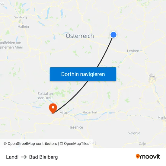 Landl to Bad Bleiberg map