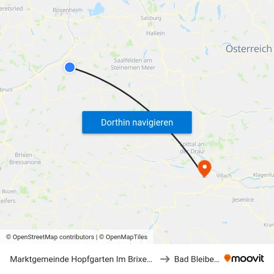 Marktgemeinde Hopfgarten Im Brixental to Bad Bleiberg map