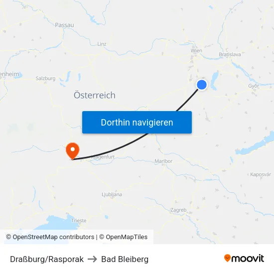 Draßburg/Rasporak to Bad Bleiberg map