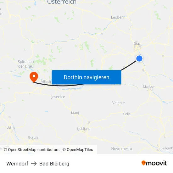 Werndorf to Bad Bleiberg map