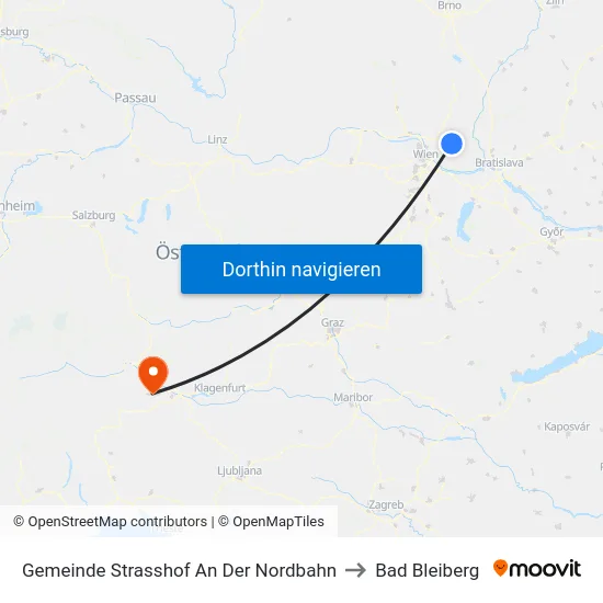 Gemeinde Strasshof An Der Nordbahn to Bad Bleiberg map