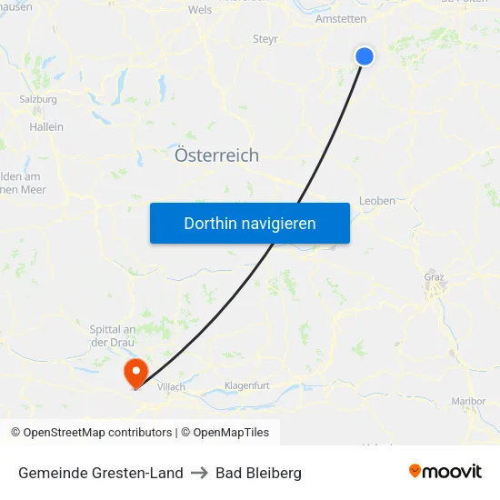 Gemeinde Gresten-Land to Bad Bleiberg map