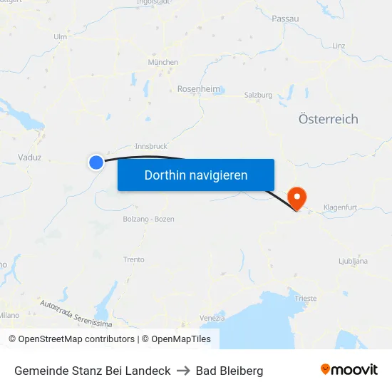 Gemeinde Stanz Bei Landeck to Bad Bleiberg map