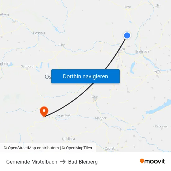 Gemeinde Mistelbach to Bad Bleiberg map